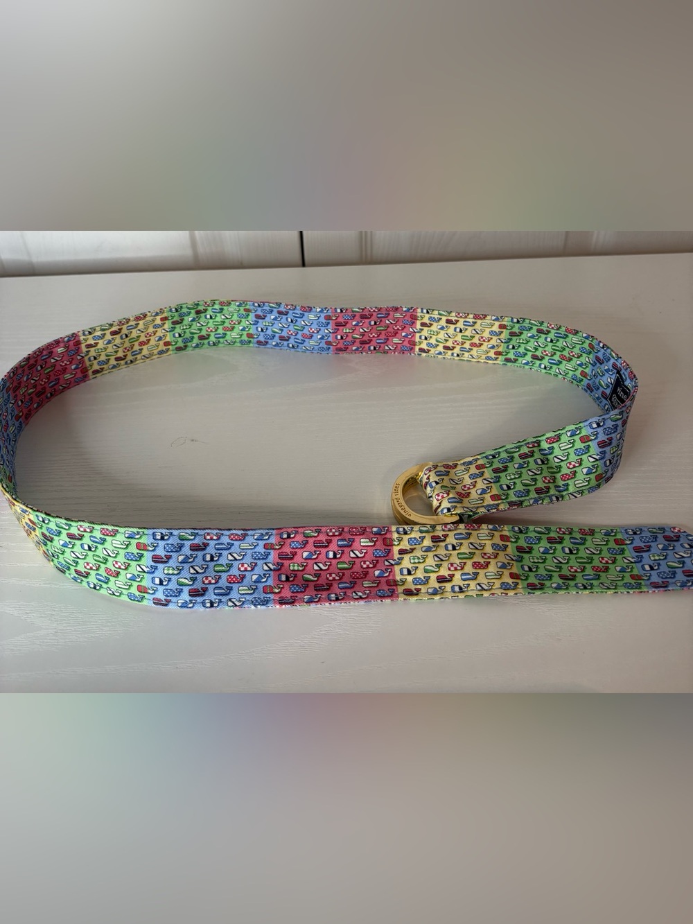 Vineyard Vines Kentucky Derby Multicolor Whale Pattern Silk Belt S Gold D Ring